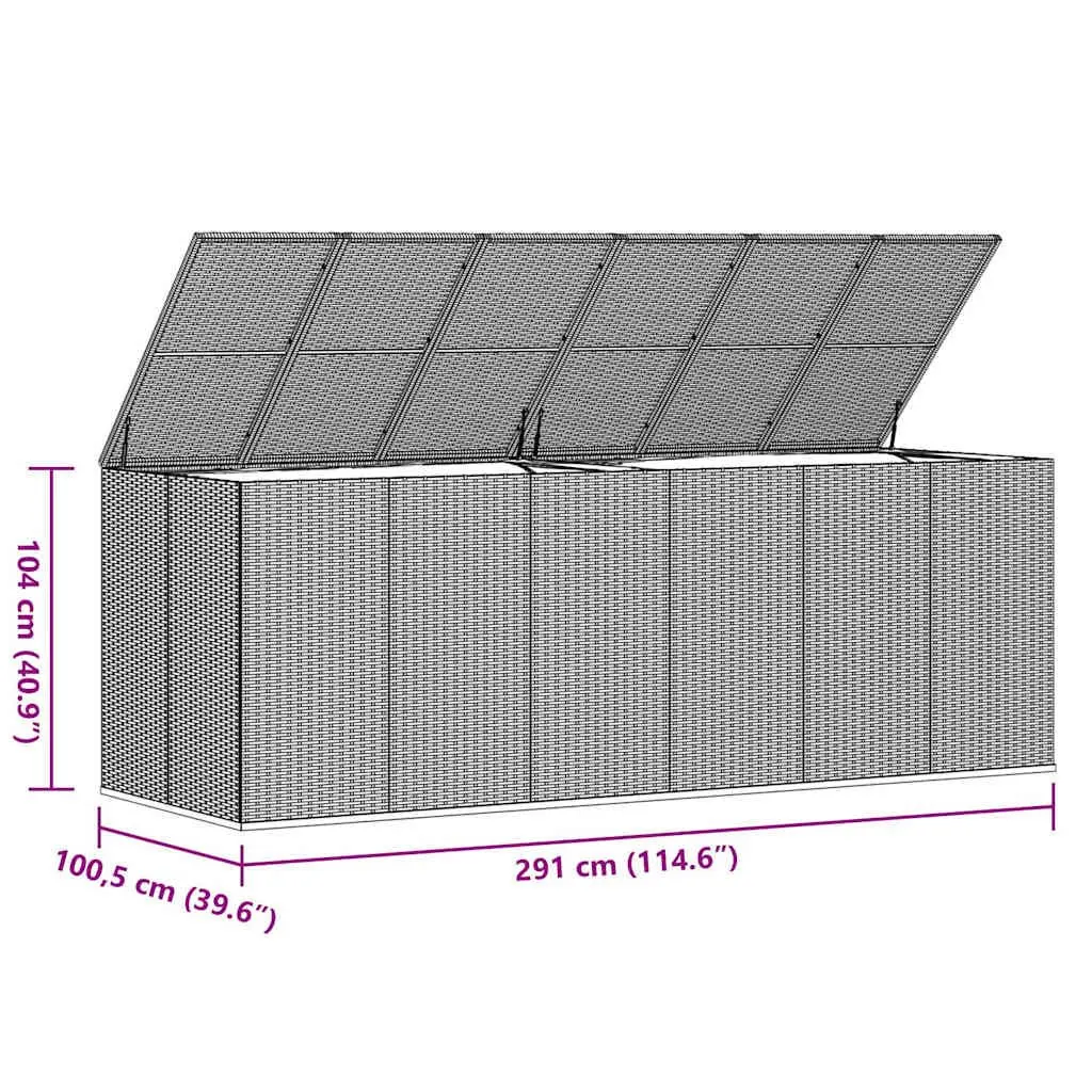 Garden Storage Box PE Rattan Grey 291x100.5x104cm