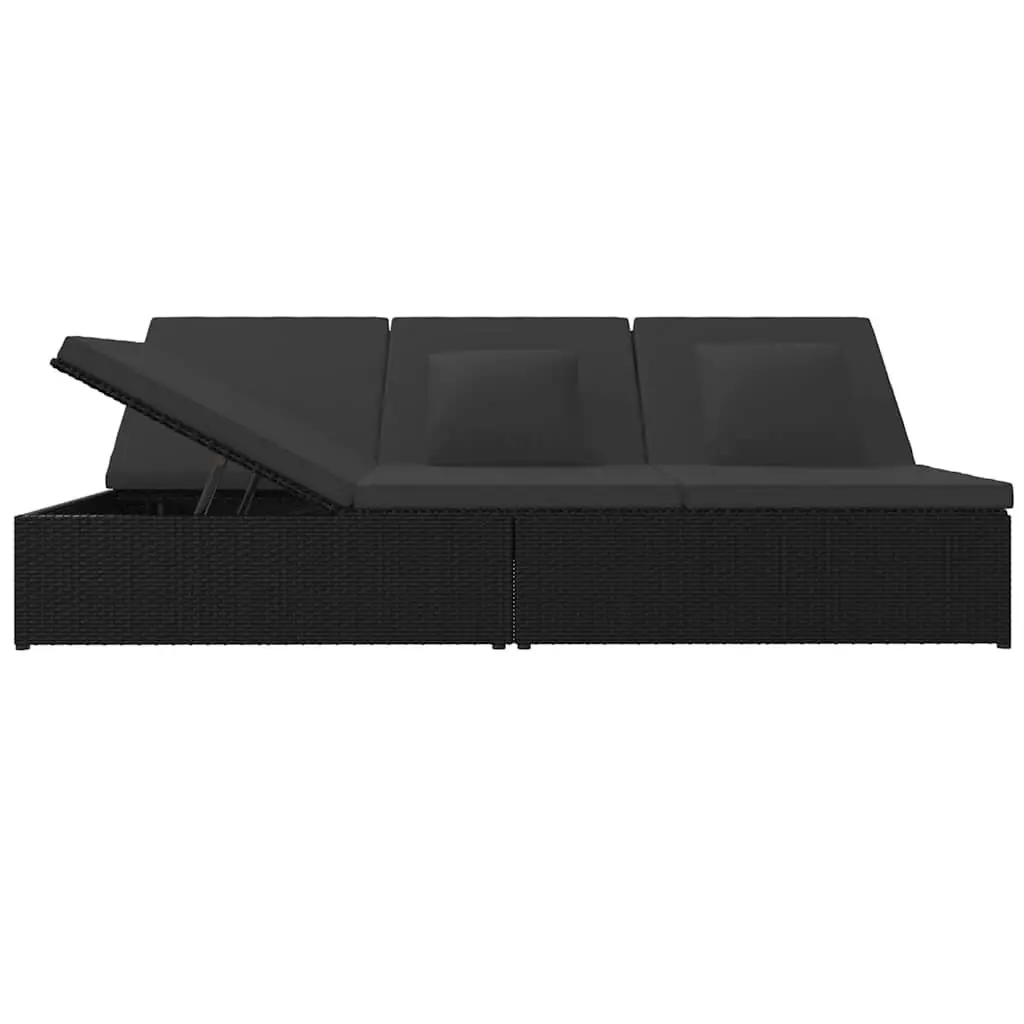 Convertible Sun Bed Sofa PE Rattan Black Outdoor Lounge Chair with Cushions