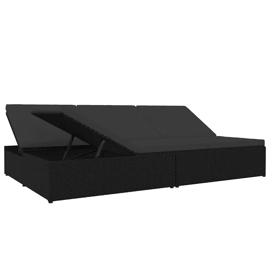 Convertible Sun Bed Sofa PE Rattan Black Outdoor Lounge Chair with Cushions
