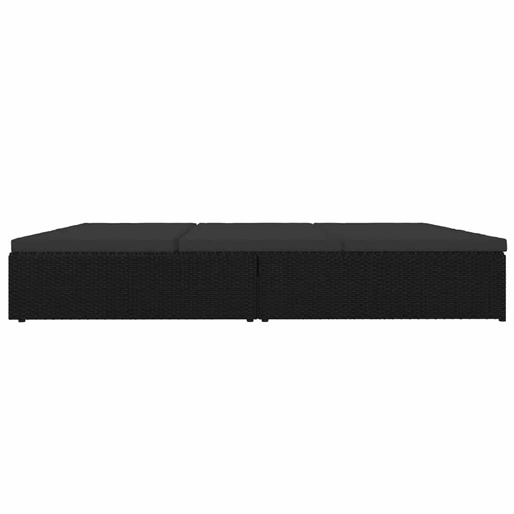 Convertible Sun Bed Sofa PE Rattan Black Outdoor Lounge Chair with Cushions