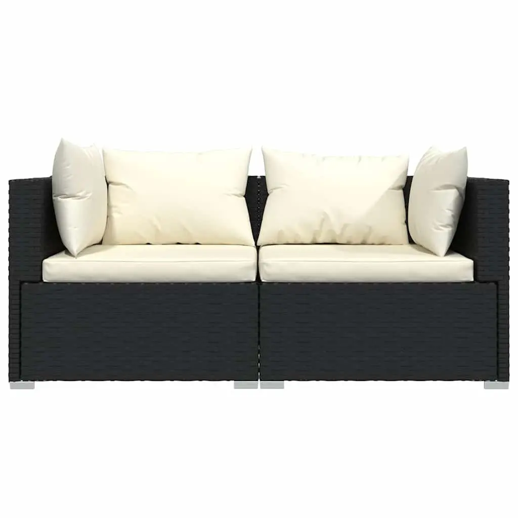 2-Seater Outdoor Sofa PE Rattan Black with Cushions