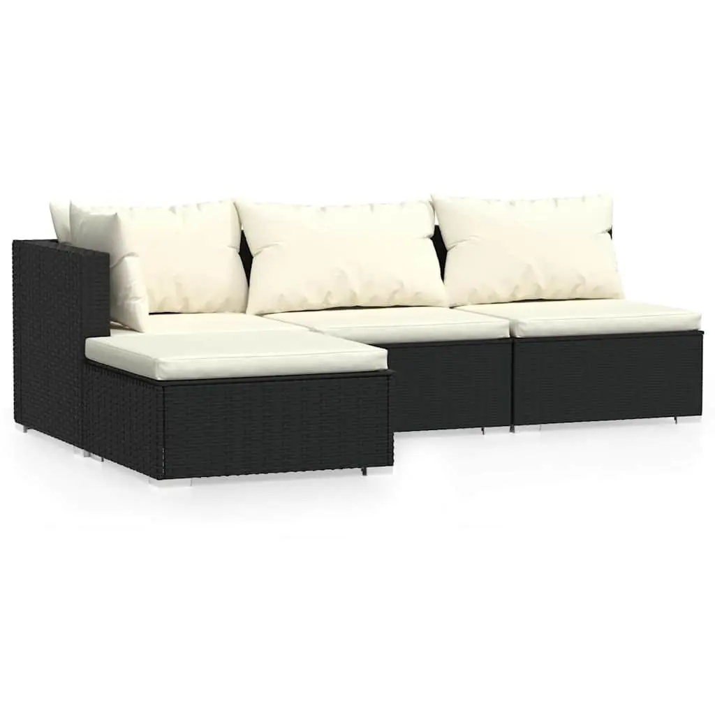 Outdoor Garden Lounge Set Modular Waterproof PE Rattan 4 Piece Black