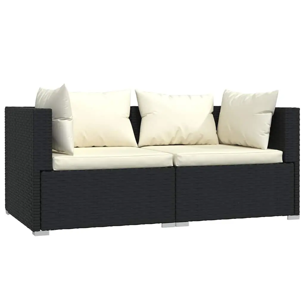 3 Piece Outdoor Lounge Set Waterproof PE Rattan Black Modular Sofa with Cushions