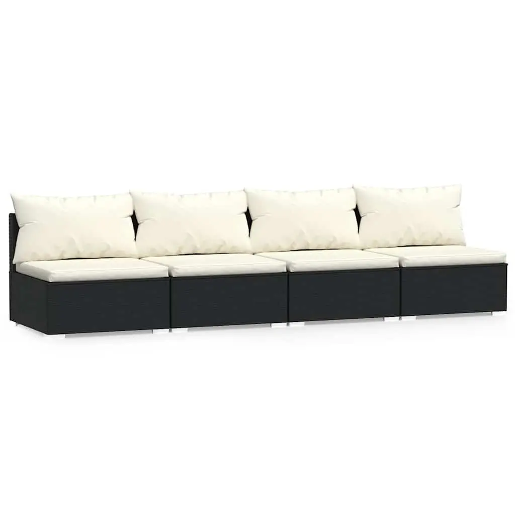 4-Seater Outdoor Sofa PE Rattan Steel Frame Black Garden Patio Furniture Set with Cushions