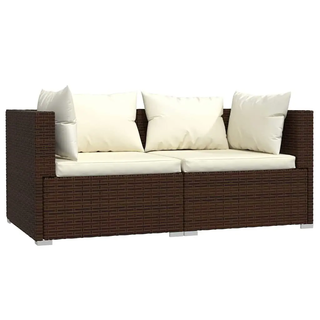 Garden Lounge Set 3 Piece Brown Rattan Sofa with Powder Coating Steel Frame and Removable Cushions