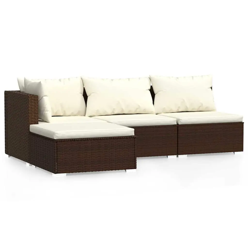 Garden Lounge Set 4 Piece Waterproof PE Rattan Brown Patio Furniture with Cushions