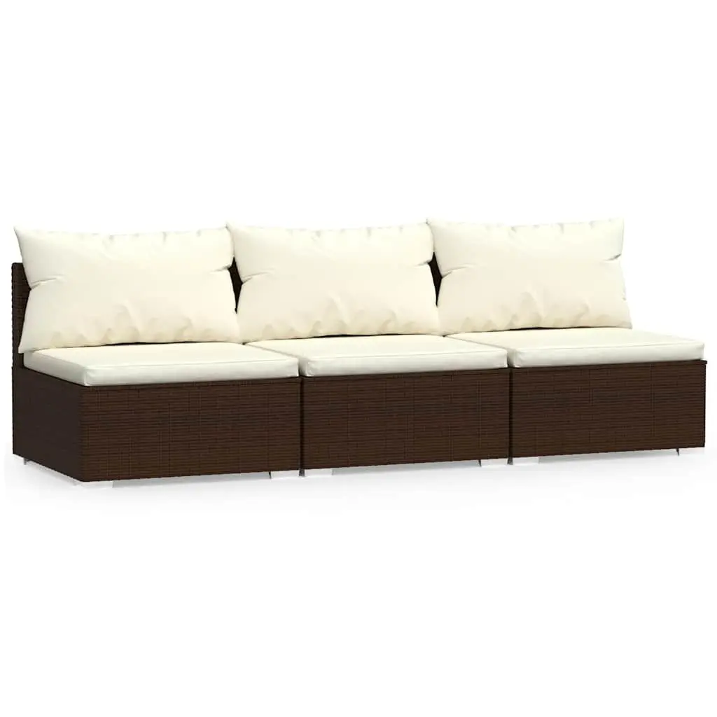 3-Seater Garden Sofa Steel Frame PE Rattan Brown Modular Outdoor Furniture with Cushions