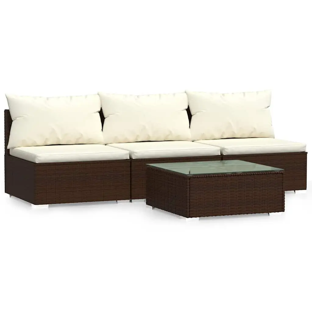 Garden Lounge Set Outdoor Patio Furniture Powder Coated Steel Waterproof PE Rattan 4 Piece Brown