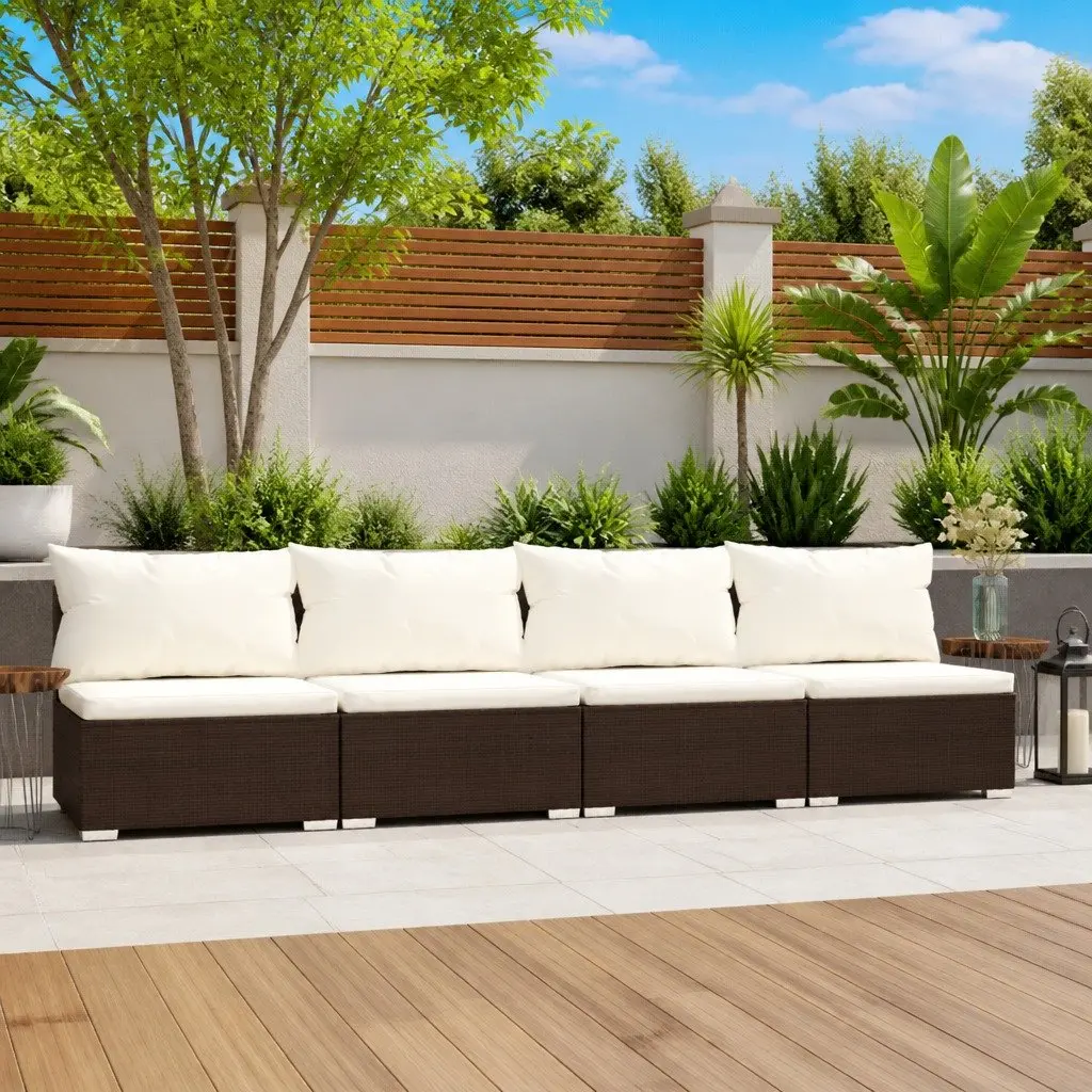 4-Seater Outdoor Sofa Waterproof PE Rattan Brown with Removable Cushions