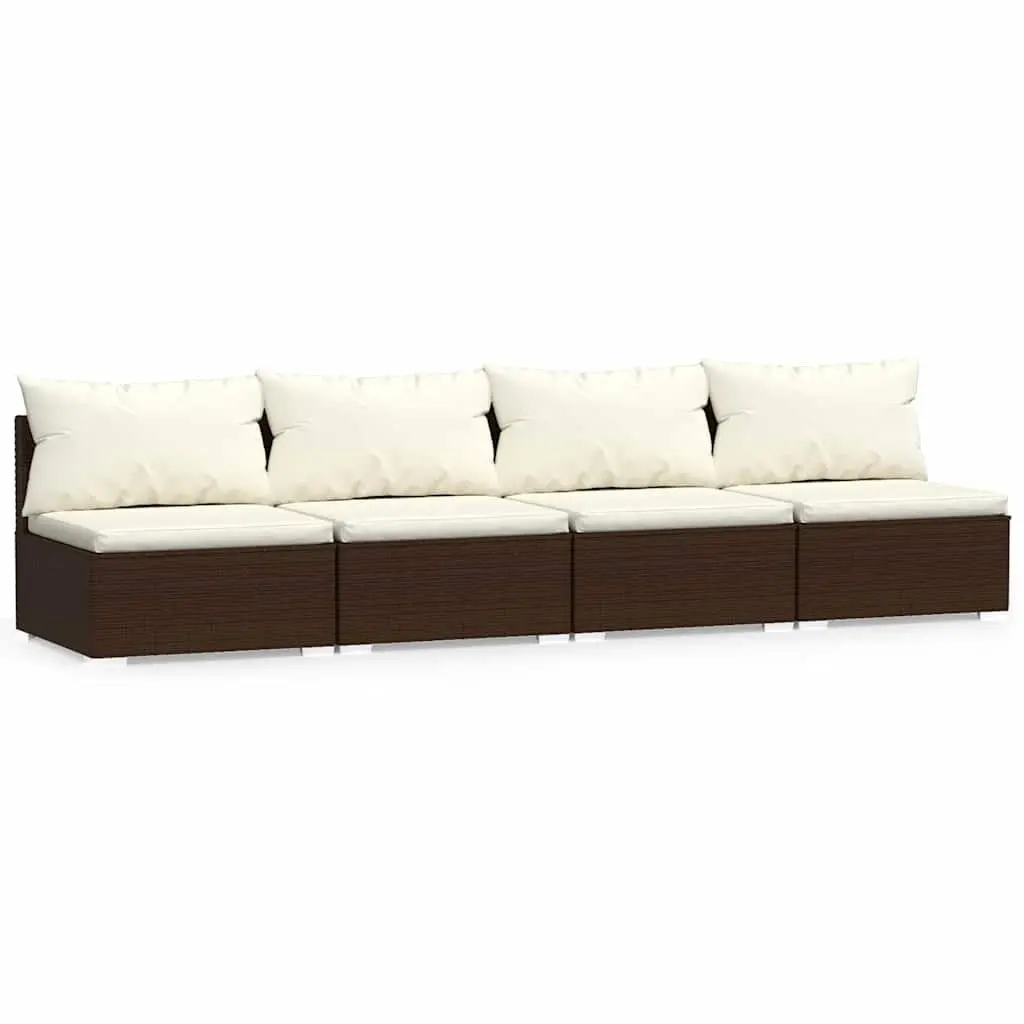 4-Seater Outdoor Sofa Waterproof PE Rattan Brown with Removable Cushions