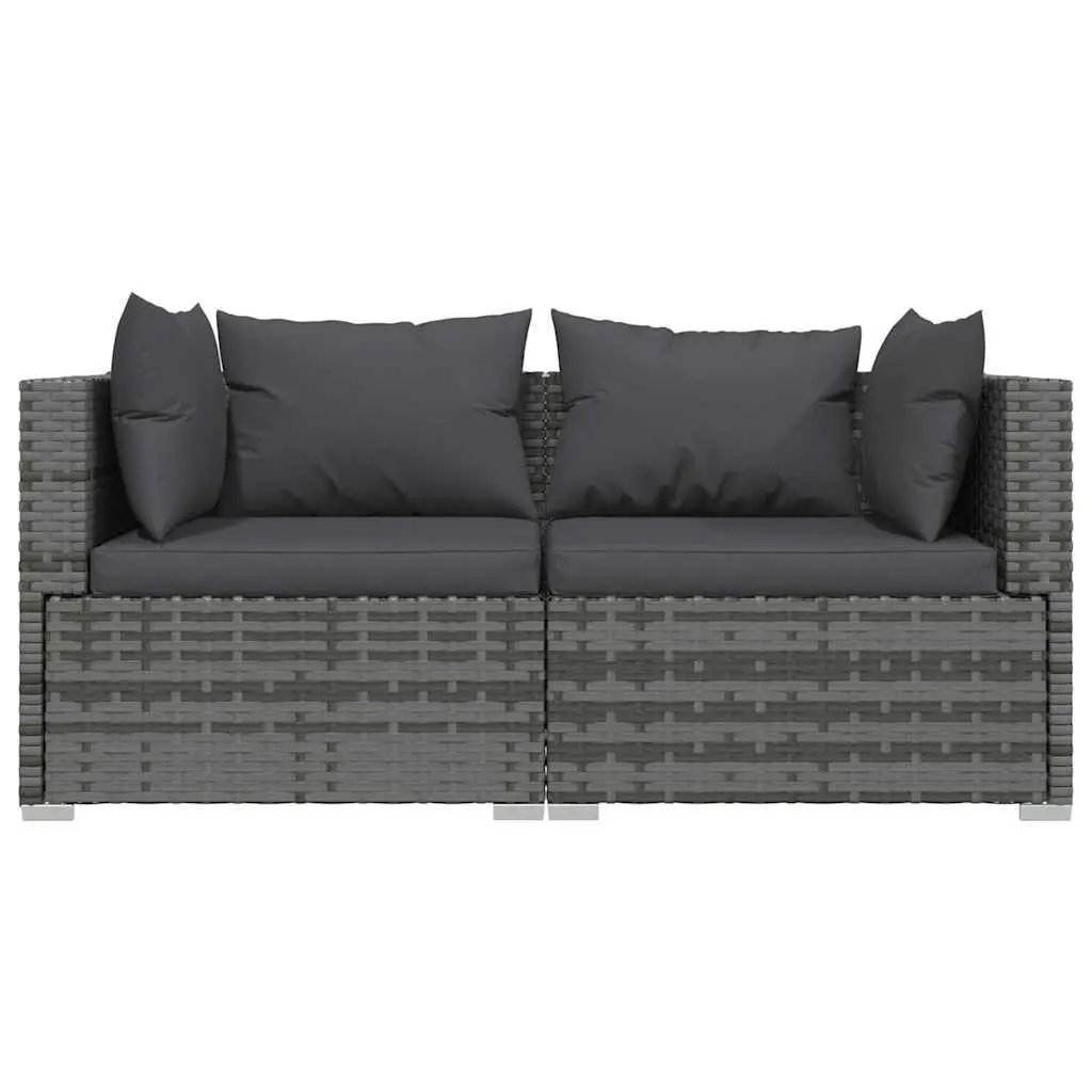 2-Seater Sofa Waterproof PE Rattan Modular Grey with Cushions