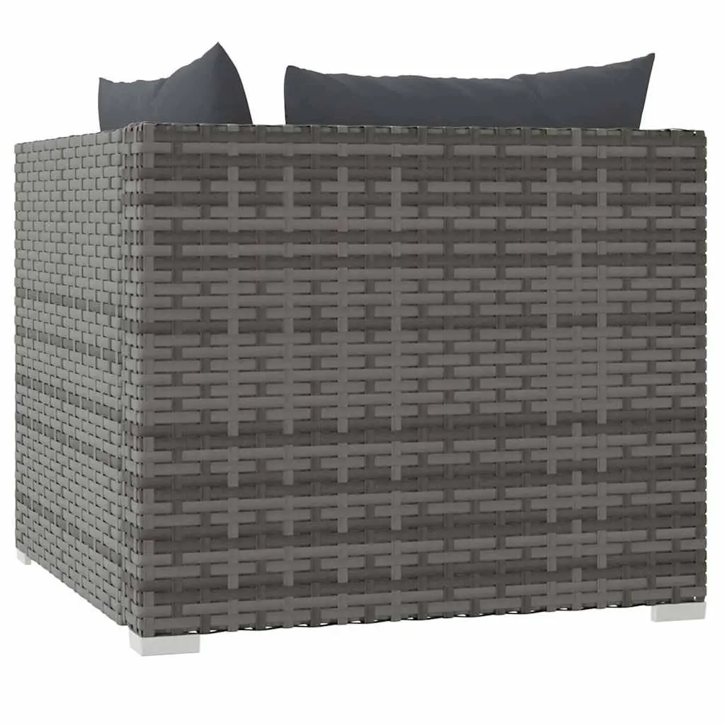 2-Seater Sofa Waterproof PE Rattan Modular Grey with Cushions