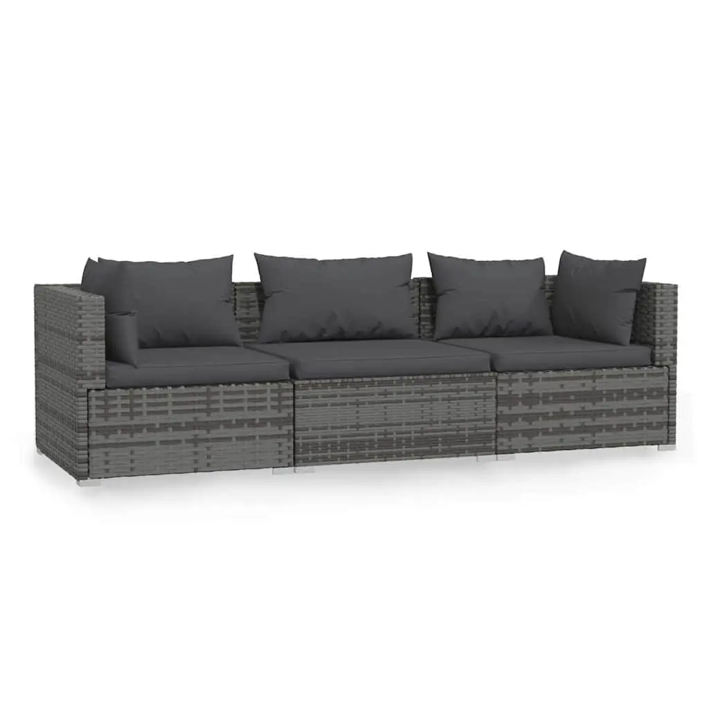 3-Seater Outdoor Sofa Grey PE Rattan Garden Patio Furniture Removable Cushions