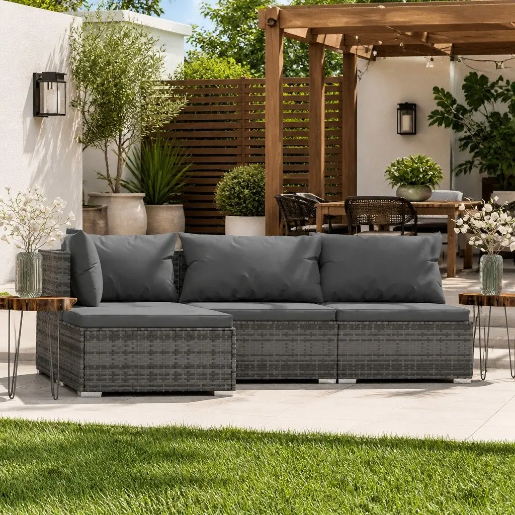 Garden Lounge Set 4 Piece Outdoor Patio Furniture Grey PE Rattan Steel Frame with Cushions