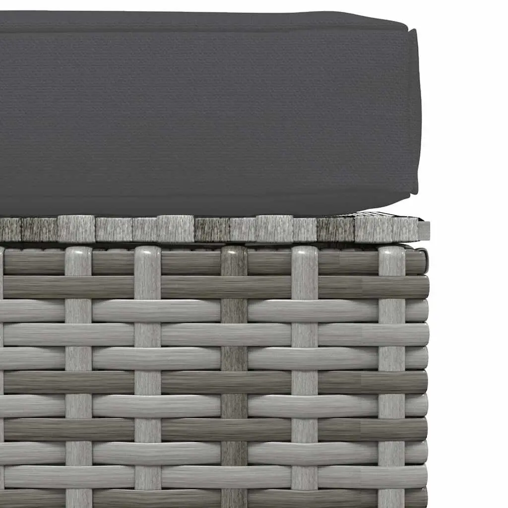 Garden Footrest Ottoman Waterproof PE Rattan Steel Frame Removable Cushion Grey 70x70x30cm