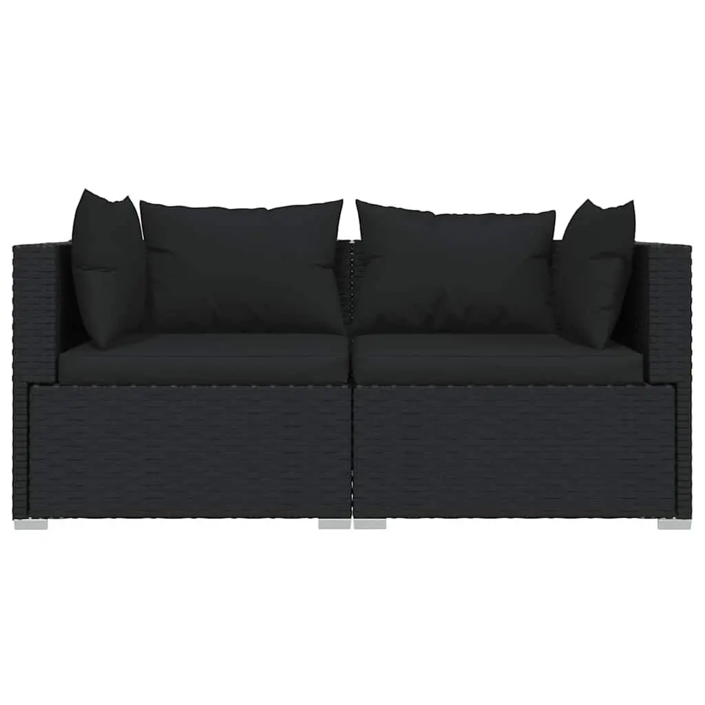 3 Piece Modular Outdoor Lounge Set Waterproof Black Rattan with Cushions