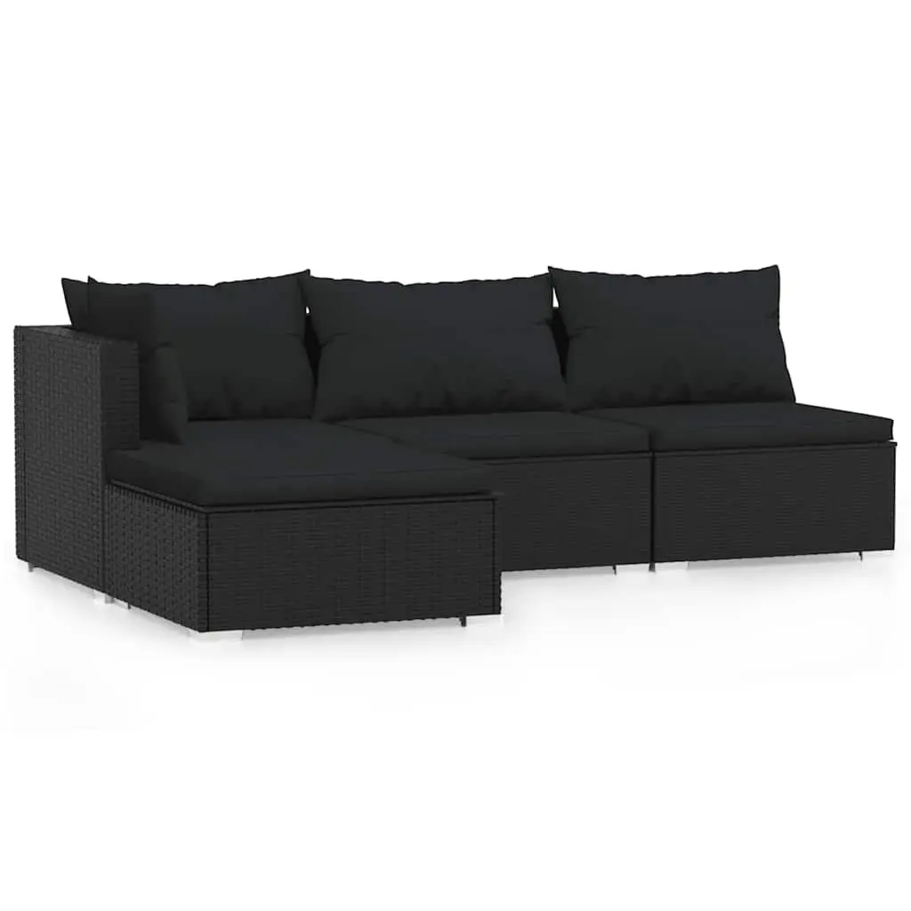 4 Piece Garden Lounge Set Outdoor Patio Furniture Black Poly Rattan with