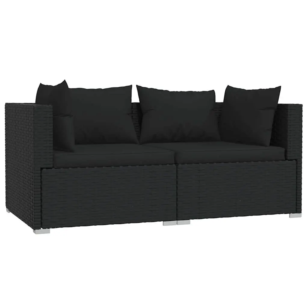 3 Piece Outdoor Garden Lounge Set PE Rattan Sectional Sofa Black with Cushions