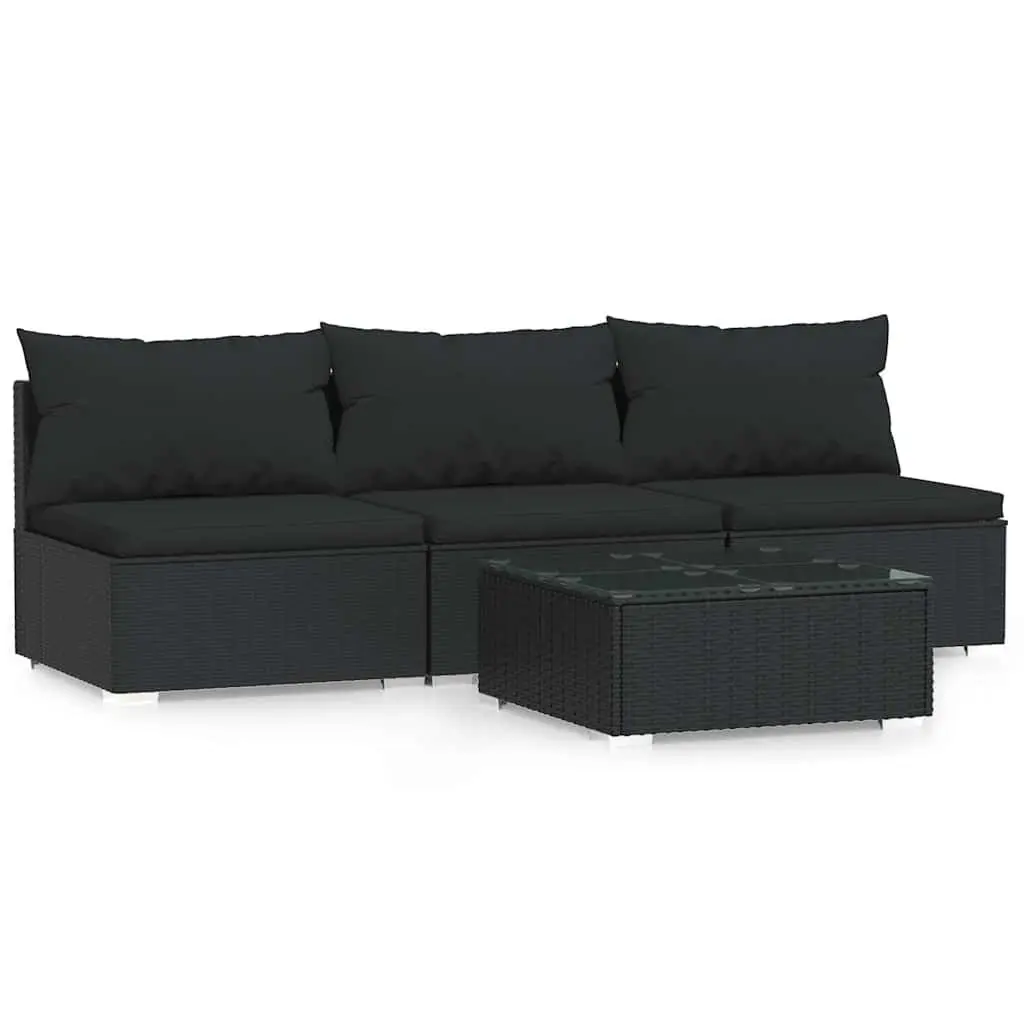 Garden Lounge Set Modular PE Rattan 4 Piece Outdoor Patio Furniture Black