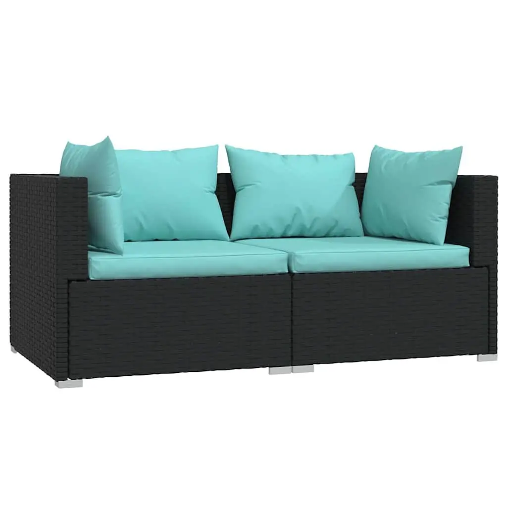 2-Seater Outdoor Sofa Waterproof PE Rattan Modular Black Steel Frame with Cushions
