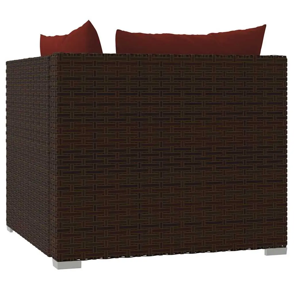 2-Seater Outdoor Sofa PE Rattan Brown with Cushions Garden Patio Furniture Set