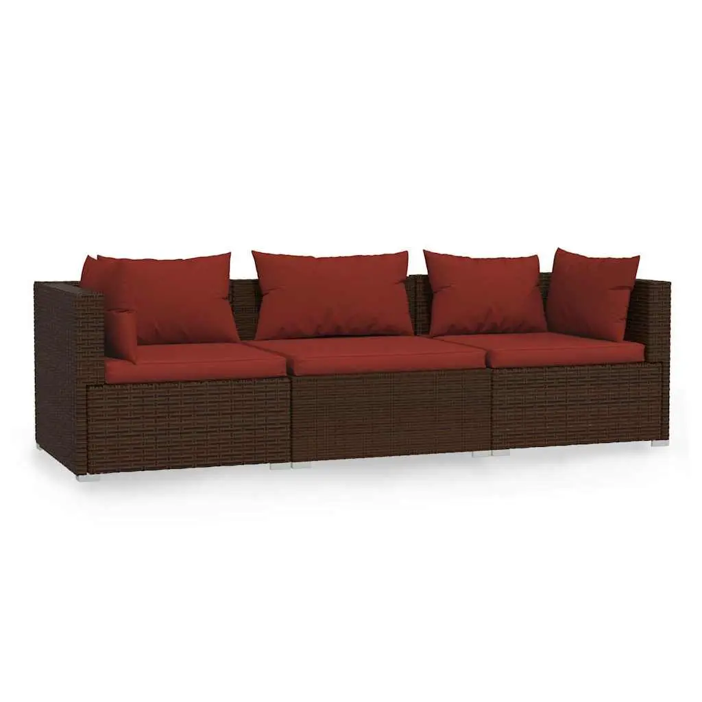 3-Seater Outdoor Sofa Powder Coated Steel Frame Water Resistant PE Rattan Brown