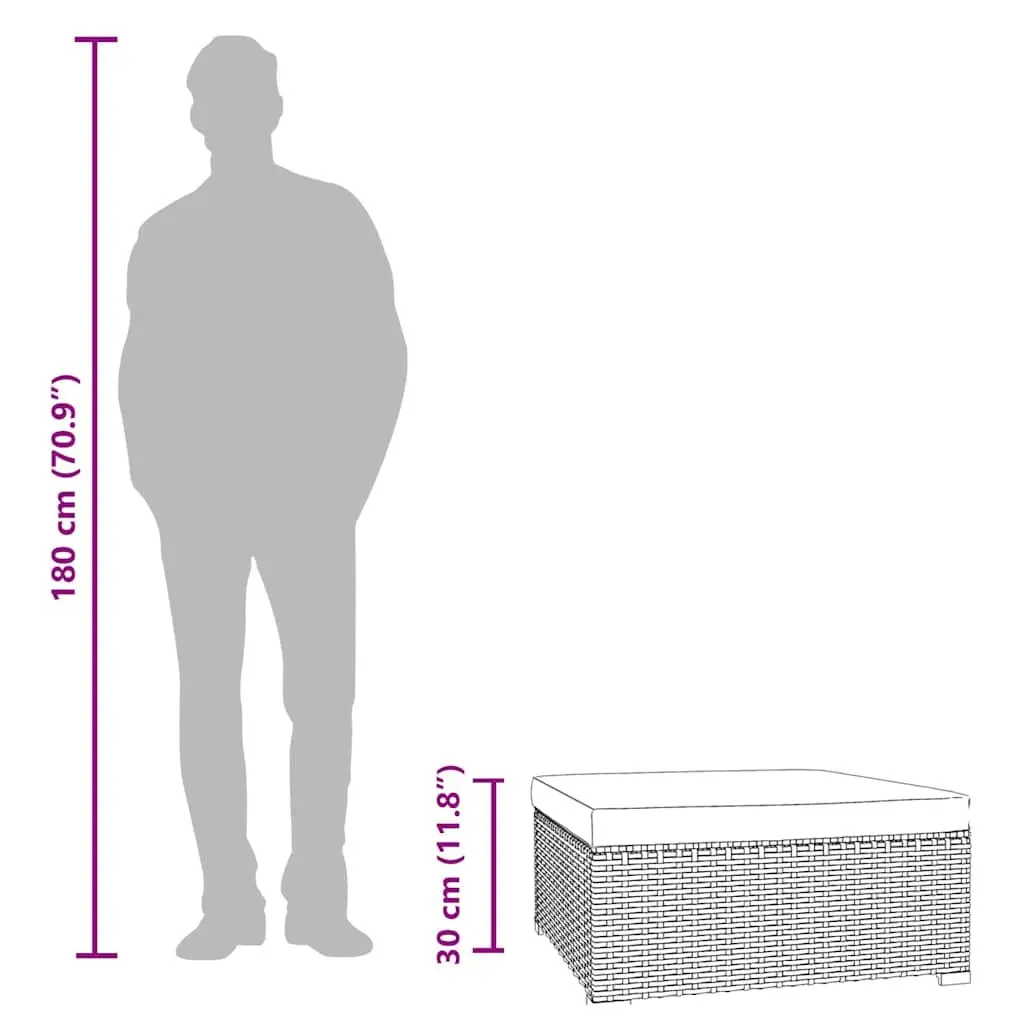 Garden Footrest with Cushion Brown Water-Resistant PE Rattan Powder Coated Steel Frame 70 x 70 x 30 cm