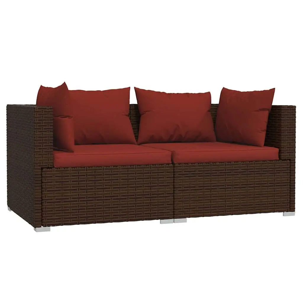 Outdoor Sectional Sofa Set 3 Piece Garden Lounge Brown Poly Rattan with Cushions