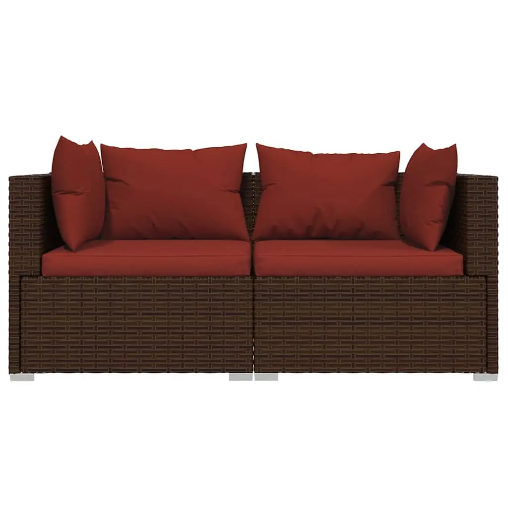 Outdoor Sectional Sofa Set 3 Piece Garden Lounge Brown Poly Rattan with Cushions