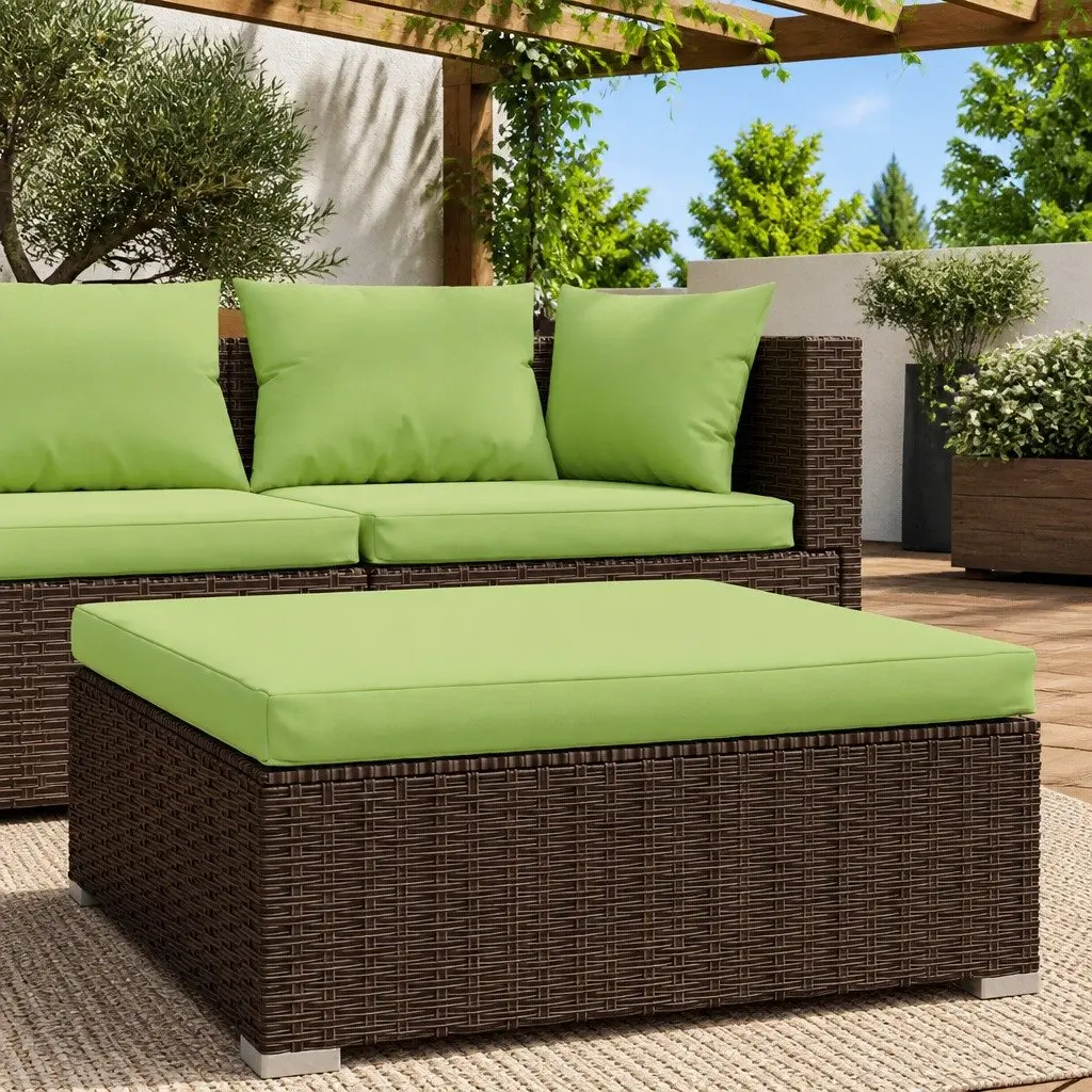 Garden Footrest Ottoman Steel Frame Water-Resistant PE Rattan 70 x 70 x 30 cm Brown
