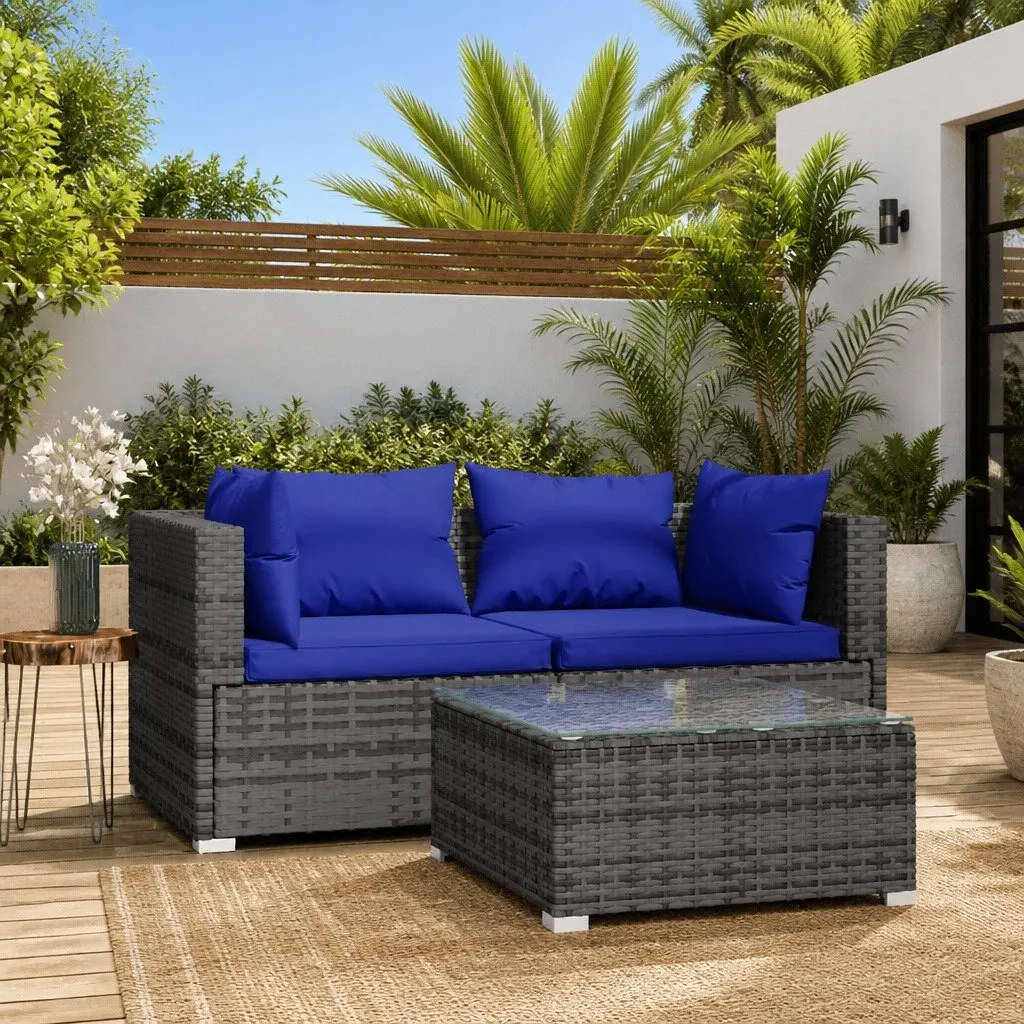 3 Piece Grey Outdoor Lounge Set with Cushions