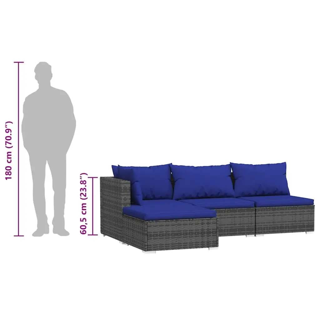 4 Piece Outdoor Garden Lounge Set with Cushions Grey Poly Rattan Patio Furniture