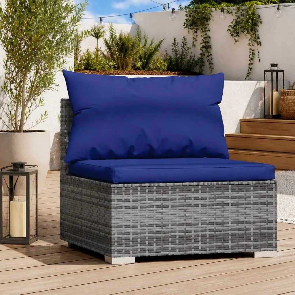 Modular Outdoor Sectional Middle Sofa Grey PE Rattan with Cushions