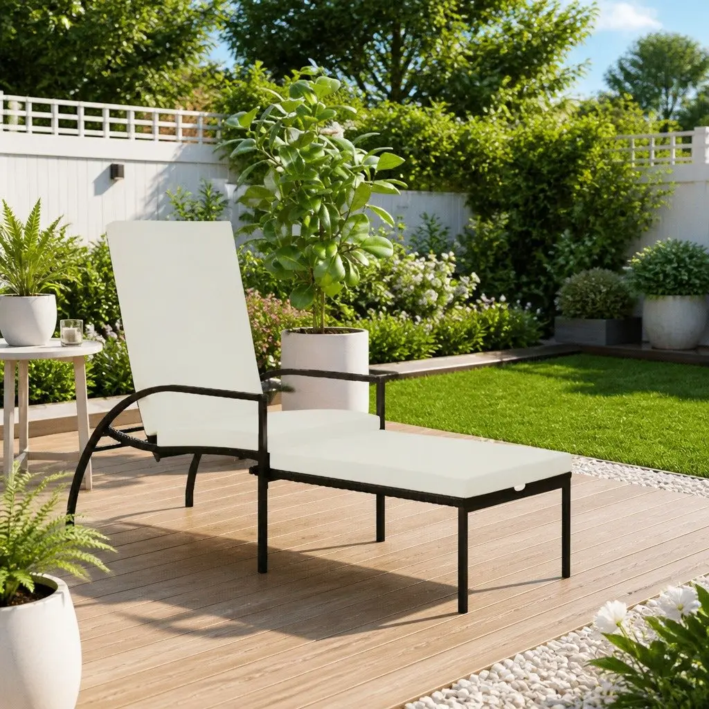 Sun Lounger Steel Frame Adjustable Backrest Brown Outdoor Lounge Chair