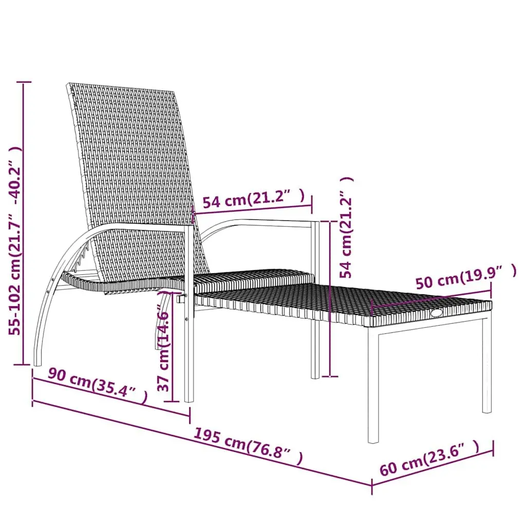 Sun Lounger Steel Frame Adjustable Backrest Brown Outdoor Lounge Chair