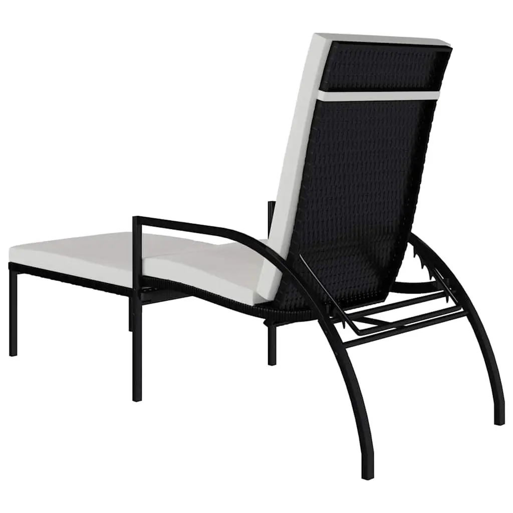 Sun Lounger Steel Frame Adjustable Backrest Integrated Footrest Black