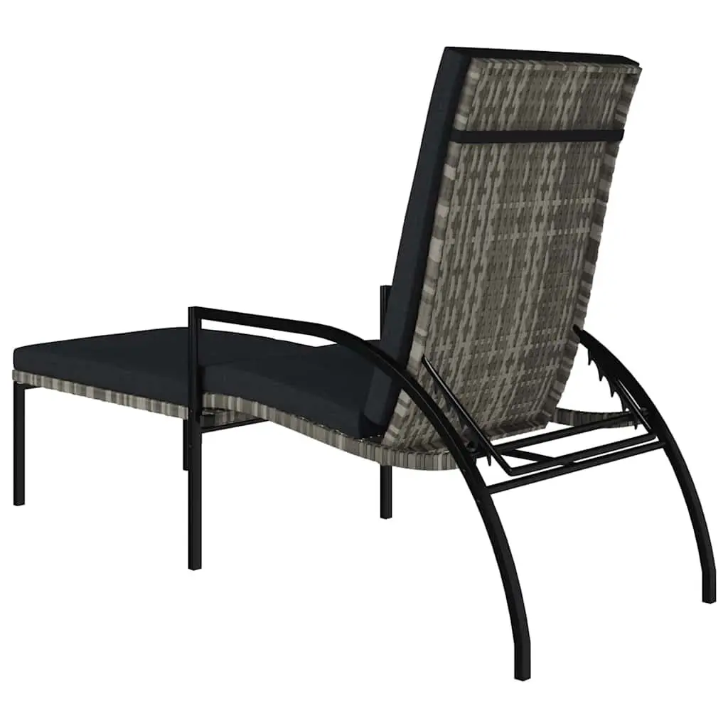 Sun Lounger Steel Frame Adjustable Backrest Integrated Footrest Grey