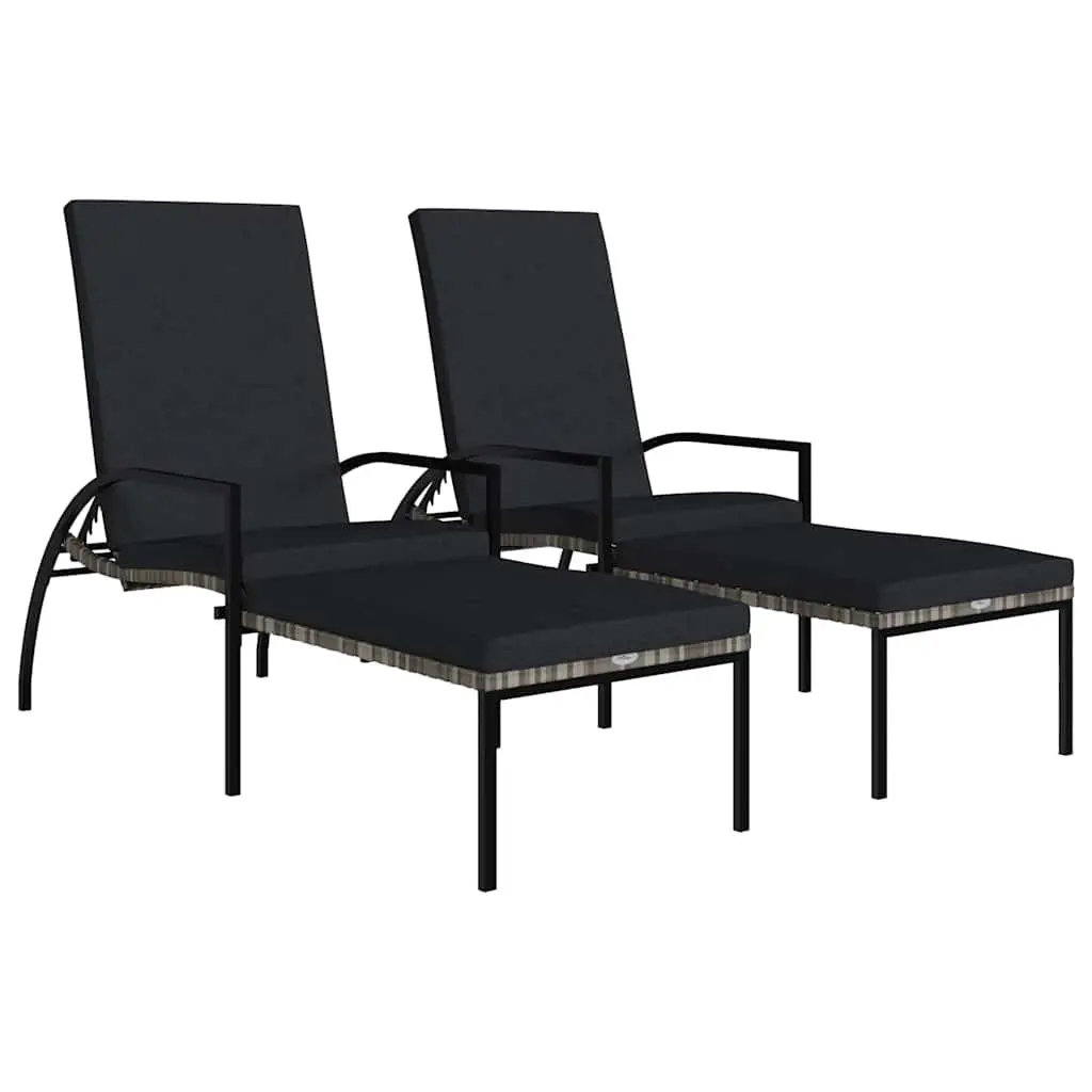 Sun Loungers Steel Frame Adjustable Backrest with Footrest Grey 2 Piece Outdoor Lounge Chairs Patio Garden Seating