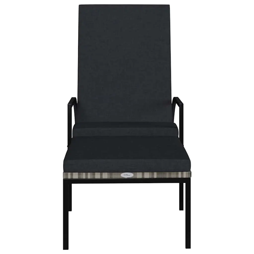 Sun Loungers Steel Frame Adjustable Backrest with Footrest Grey 2 Piece Outdoor Lounge Chairs Patio Garden Seating