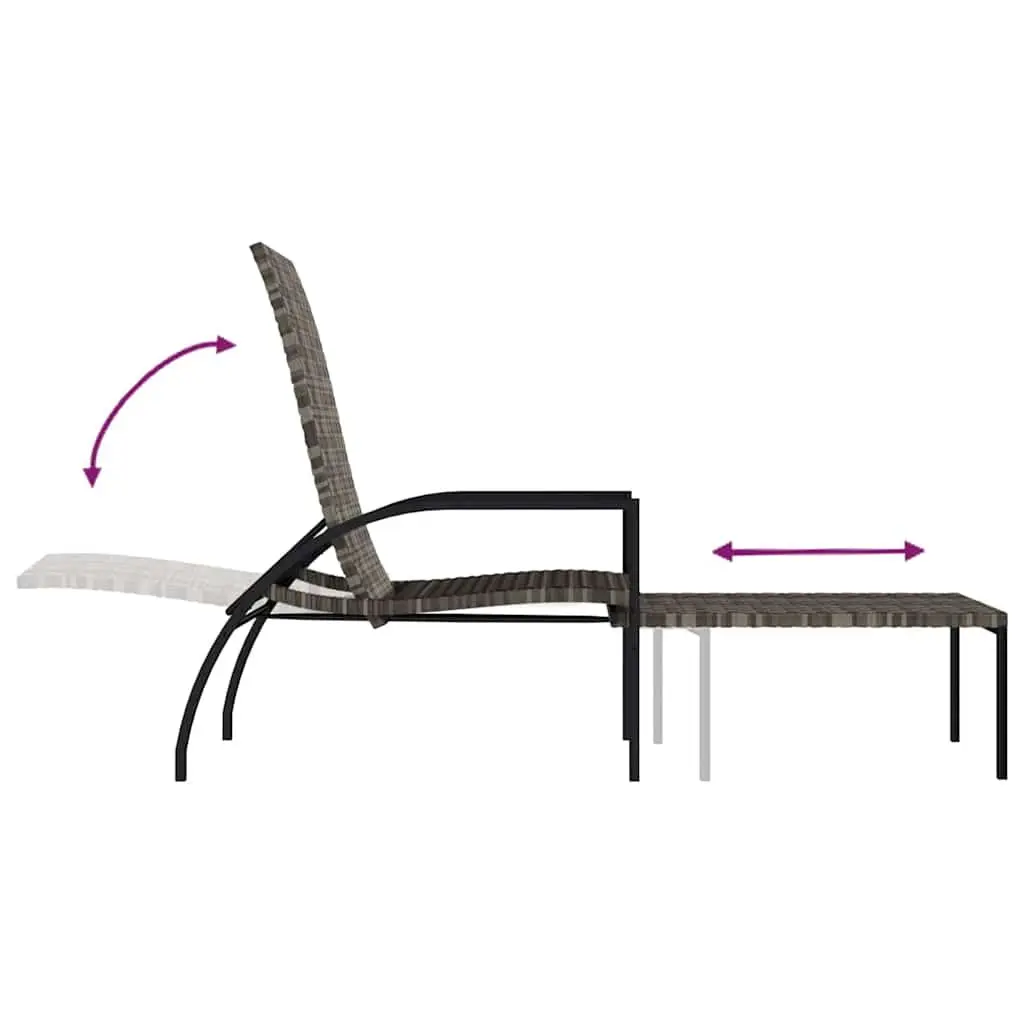 Sun Loungers Steel Frame Adjustable Backrest with Footrest Grey 2 Piece Outdoor Lounge Chairs Patio Garden Seating