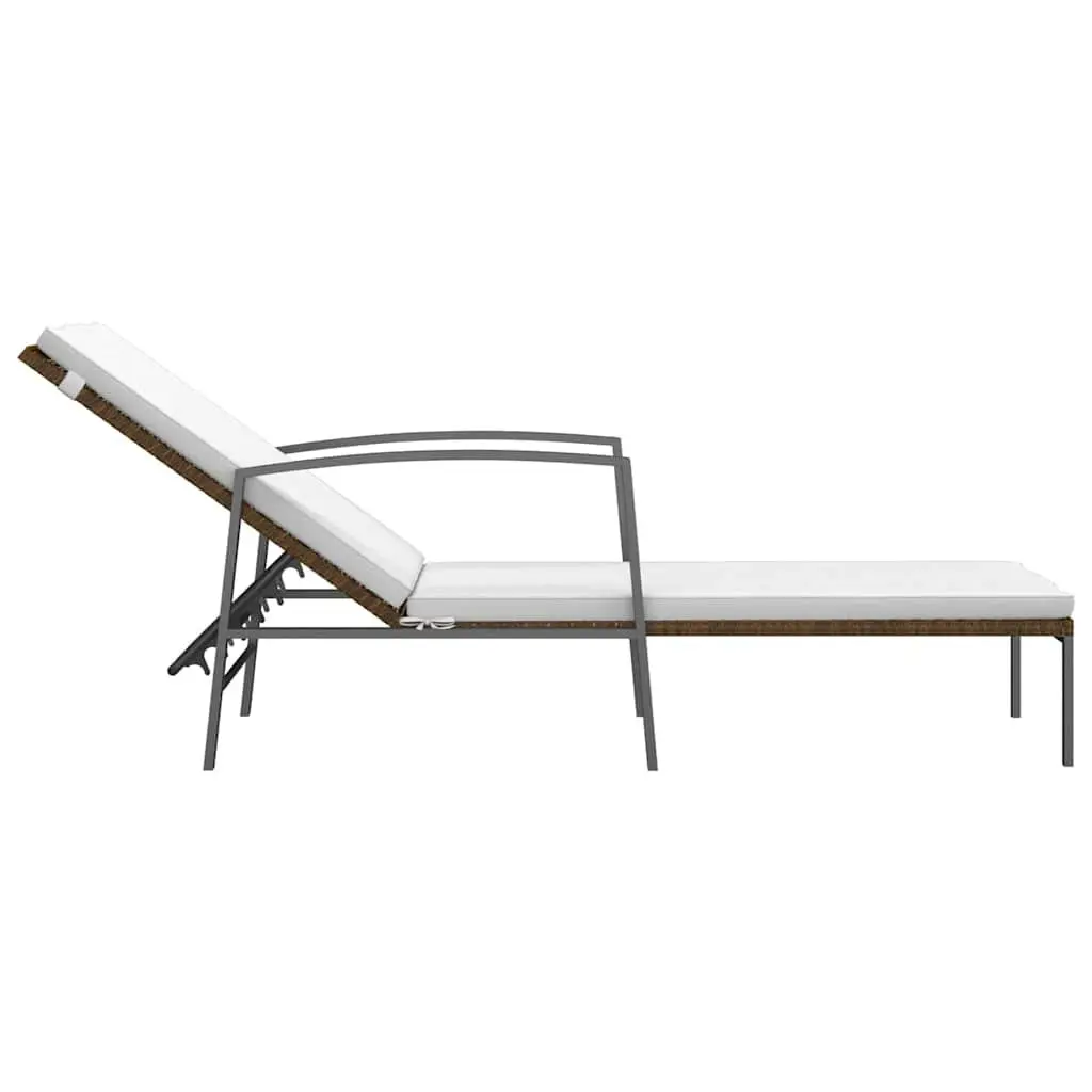 Adjustable Backrest Sun Lounger Steel Frame Brown Garden Outdoor Patio Chair