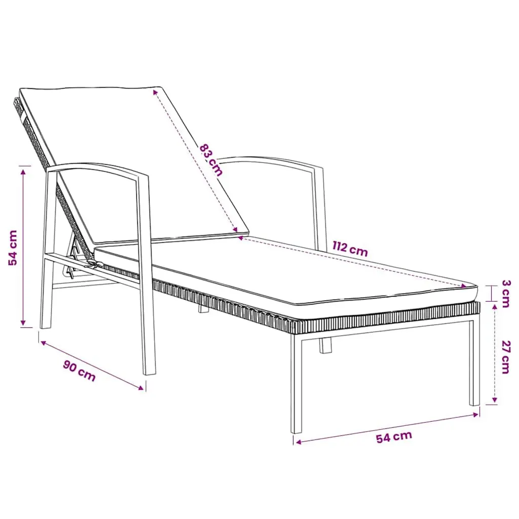 Sun Loungers Poly Rattan Brown 2 pcs with Table Steel Frame Outdoor Garden Patio Furniture