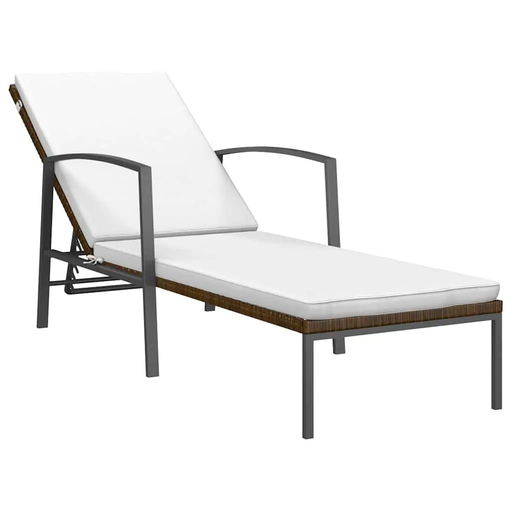 Sun Loungers Poly Rattan Brown 2 pcs with Table Steel Frame Outdoor Garden Patio Furniture
