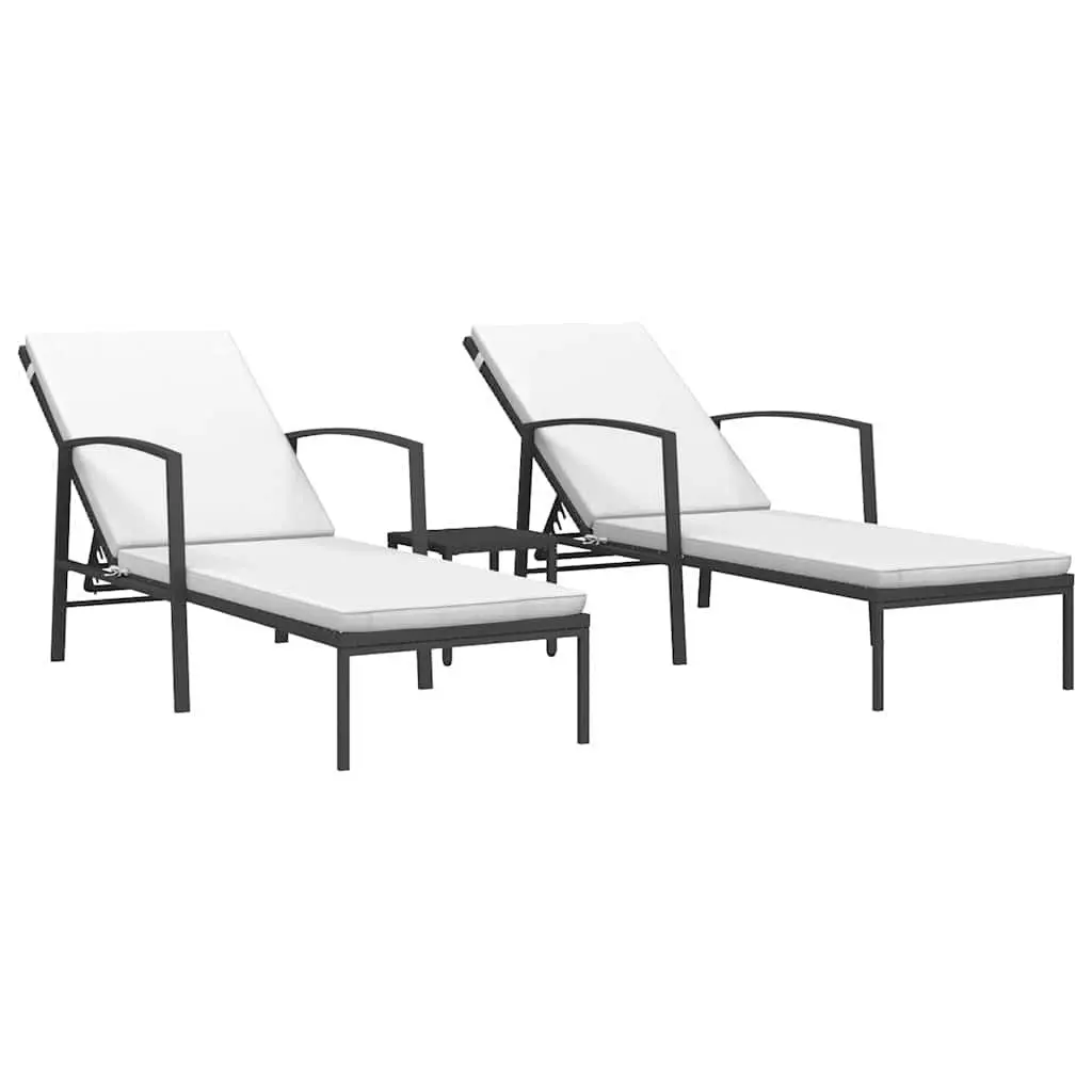 Sun Loungers 2 pcs with Side Table Outdoor Garden Patio Lounge Chair Adjustable
