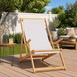Folding Beach Chair Solid Teak Wood Adjustable Backrest Garden Outdoor Seating