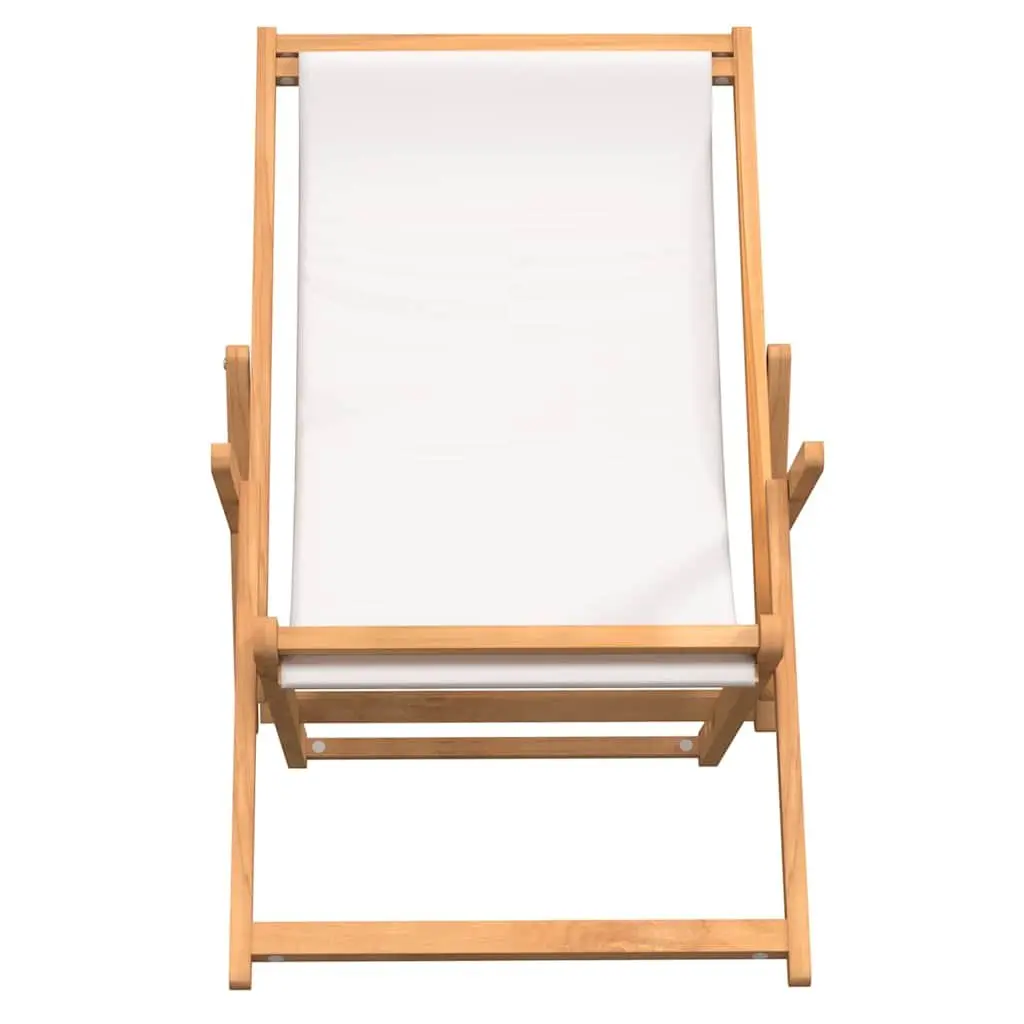 Folding Chair Adjustable Backrest Outdoor Seating Teak Wood Cream Garden