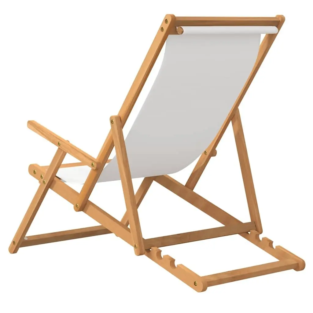 Folding Chair Adjustable Backrest Outdoor Seating Teak Wood Cream Garden