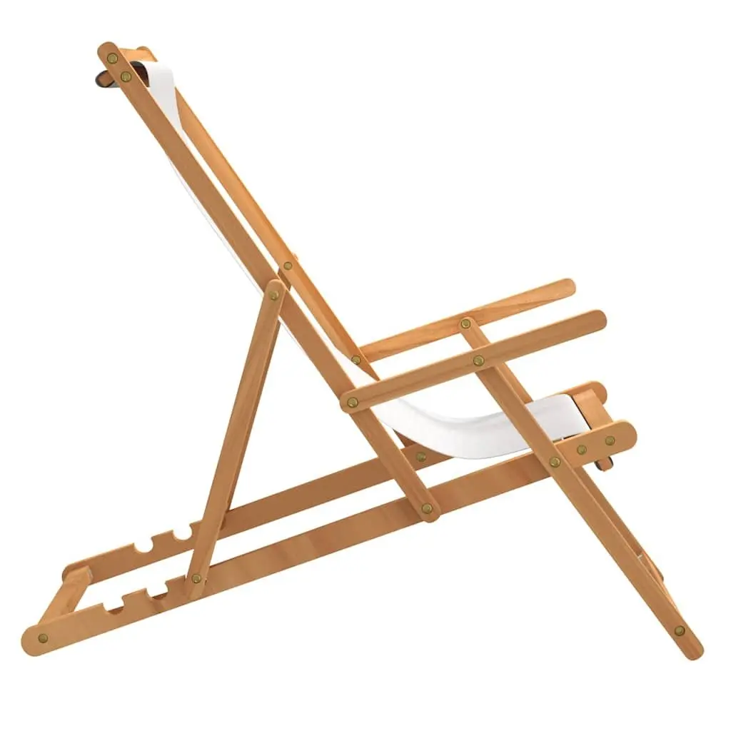 Folding Chair Adjustable Backrest Outdoor Seating Teak Wood Cream Garden