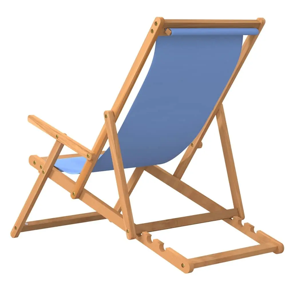 Adjustable Folding Chair Solid Teak Wood Blue Outdoor Garden for Relaxation