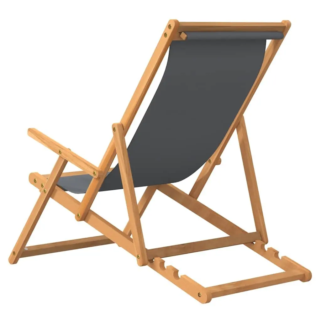 Folding Beach Chair Teak Wood Adjustable Backrest Grey